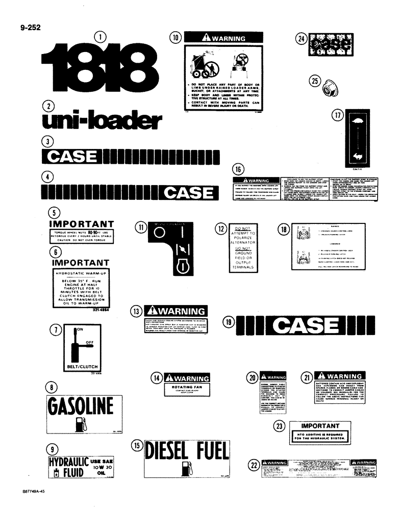 Схема запчастей Case 1818 - (9-252) - DECALS - SPANISH (09) - CHASSIS/ATTACHMENTS