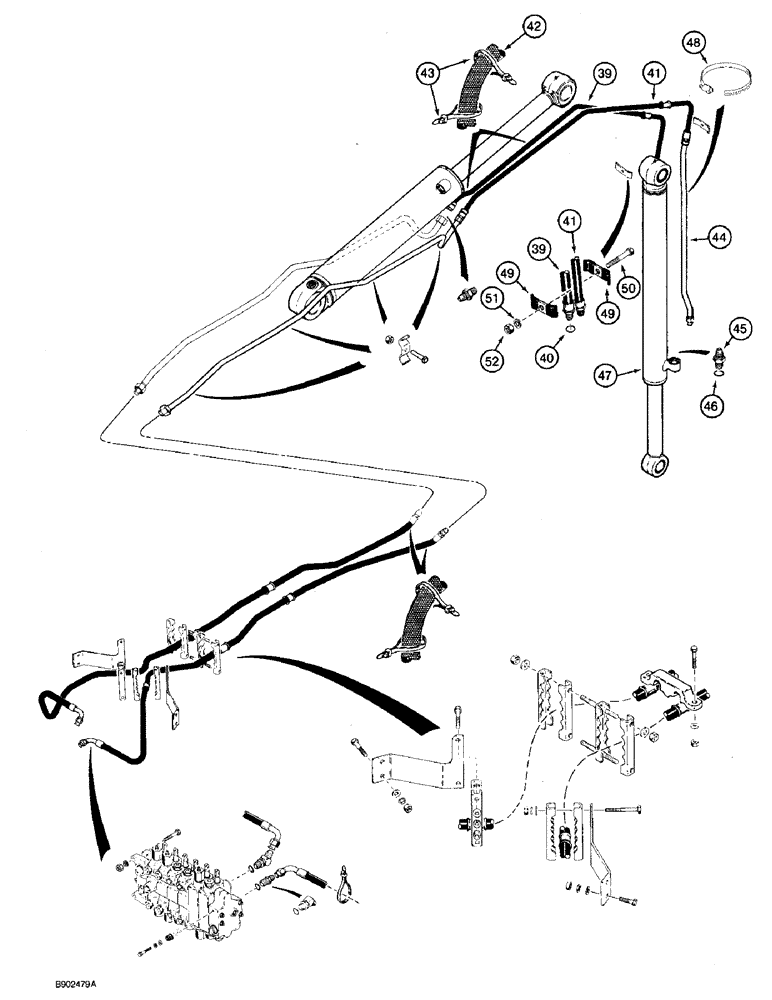 Схема запчастей Case 590 - (8-036) - BACKHOE BUCKET CYLINDER HYDRAULIC CIRCUIT, MODELS WITHOUT EXTENDABLE DIPPER (CONT) (08) - HYDRAULICS