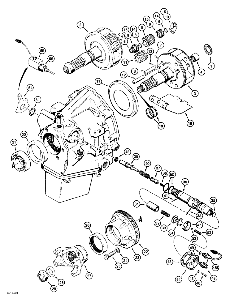 Схема запчастей Case 586E - (6-12) - POWER SHUTTLE, PINION CAGE, OUTPUT SHAFT AND CONTROL VALVE (06) - POWER TRAIN