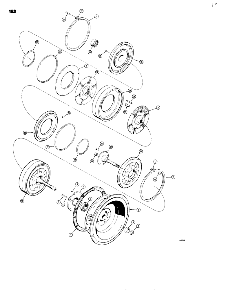 Схема запчастей Case 680G - (152) - TRANSMISSION, FORWARD AND REVERSE CLUTCH (06) - POWER TRAIN
