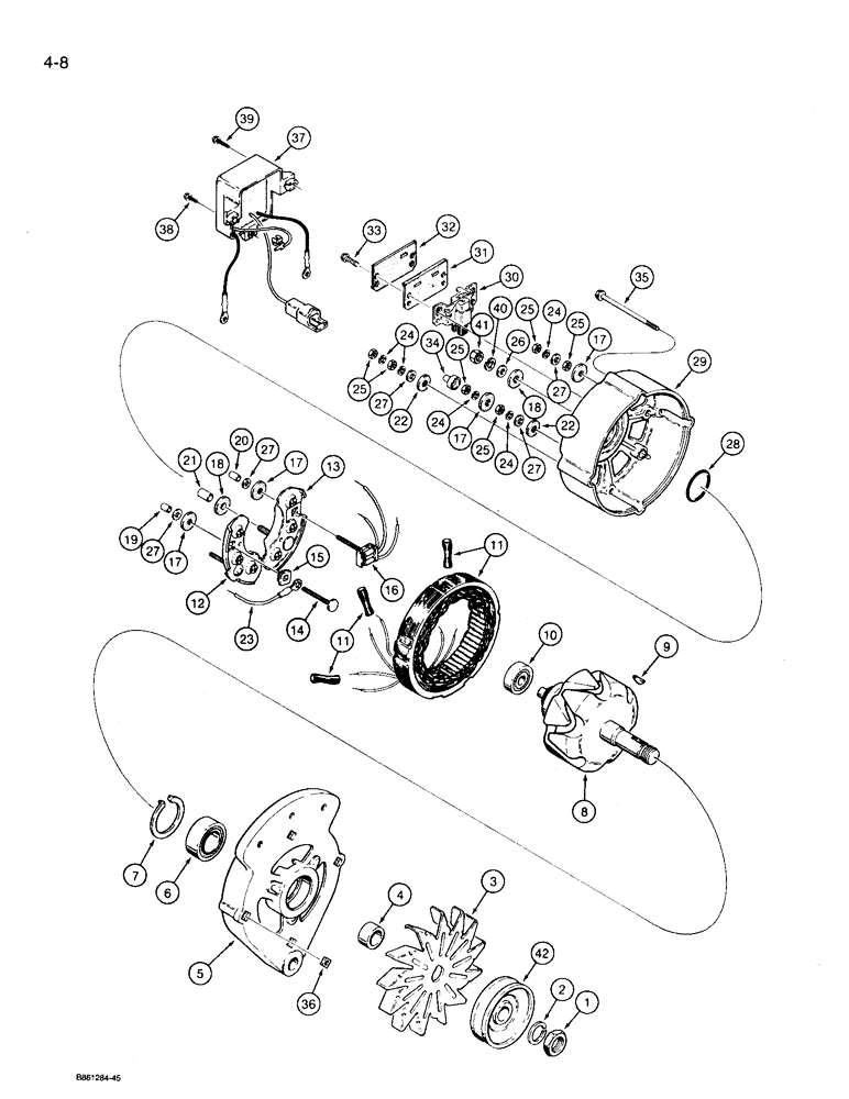 Схема запчастей Case 360 - (4-08) - ALTERNATOR - ALL WISCONSIN GASOLINE ENGINE MODELS, DEUTZ ENGINE MODELS PRIOR TO P.I.N. JAF0104527 (04) - ELECTRICAL SYSTEMS
