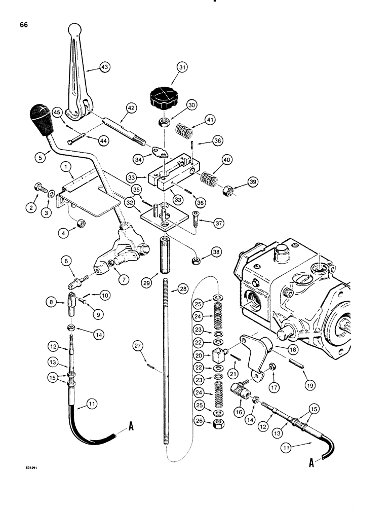 Схема запчастей Case P60 - (066) - FWD. AND REV. CONTORLS WITH NEUTRAL CENTERING, USED ON 30+4 BEFORE S/N 4790 AND 40+4 BEFORE S/N 3600 (29) - HYDROSTATIC DRIVE