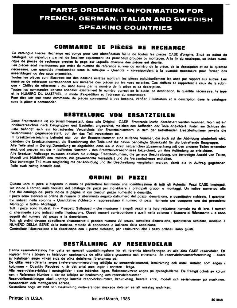 Схема запчастей Case 350B - (003) - PARTS ORDERING INFORMATION (00) - GENERAL