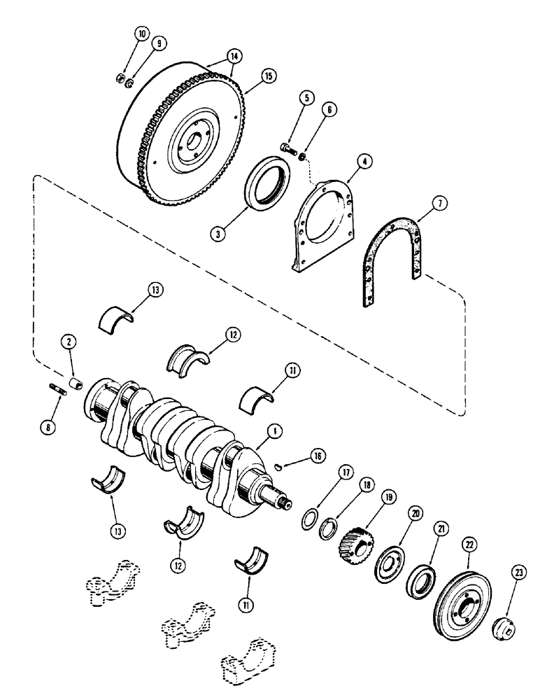 Схема запчастей Case W5A - (054) - CRANKSHAFT AND FLYWHEEL, (188) SPARK IGNITION ENGINE (02) - ENGINE
