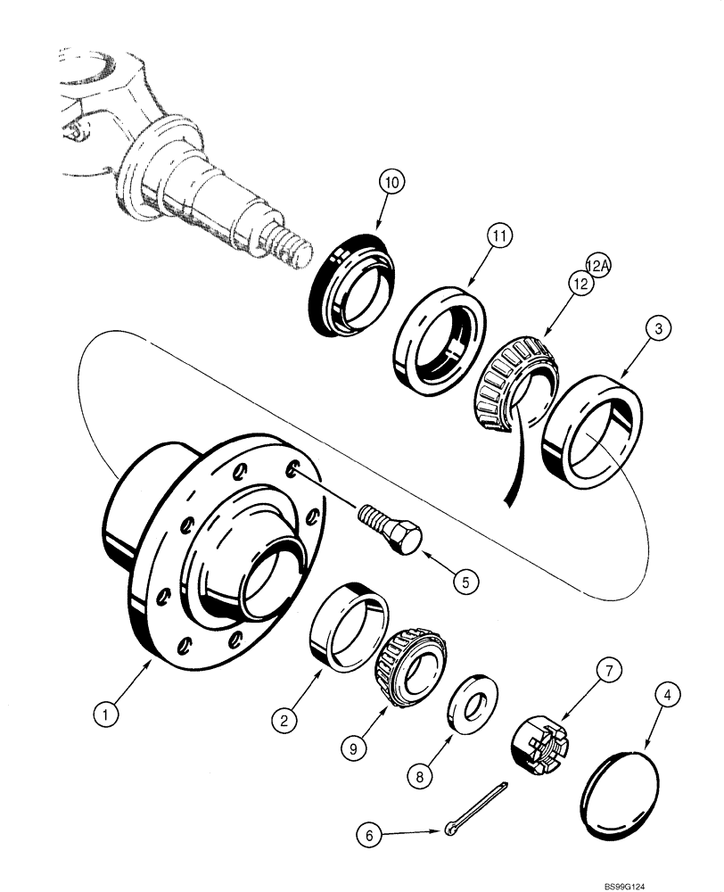 Схема запчастей Case 585G - (05-07) - HUB AND BEARINGS, REAR WHEEL (05) - STEERING