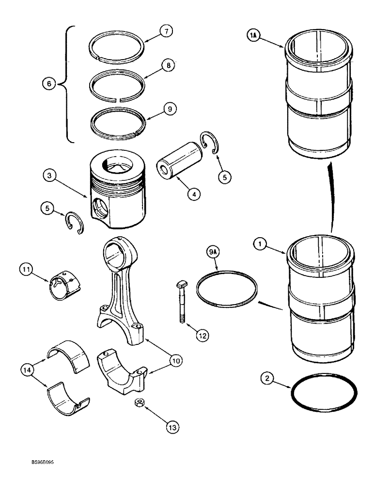 Схема запчастей Case 1150E - (2-100) - PISTONS AND CONNECTING RODS, 6-830 ENGINE, PISTONS PRIOR TO ENG SN 44706126 (02) - ENGINE