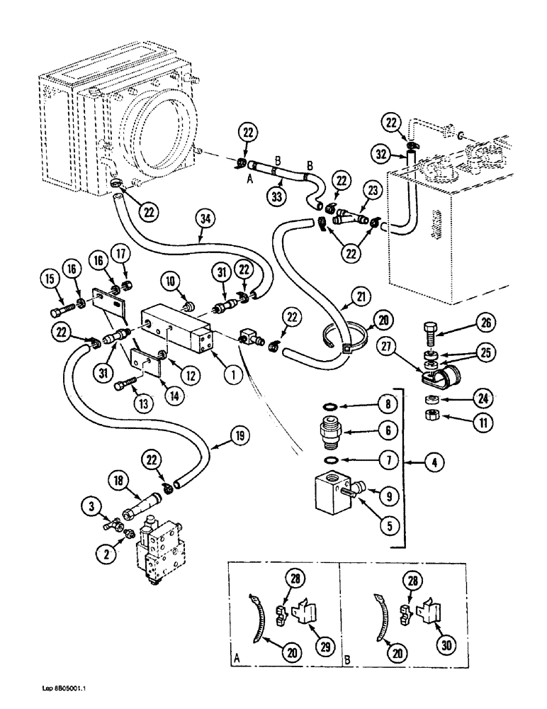 Схема запчастей Case 1088 - (8B-30) - HYD. PUMP LINES, THERMOSTAT-CONTROLLED VALVE, P.I.N. FROM XXXXX AND AFTER (08) - HYDRAULICS