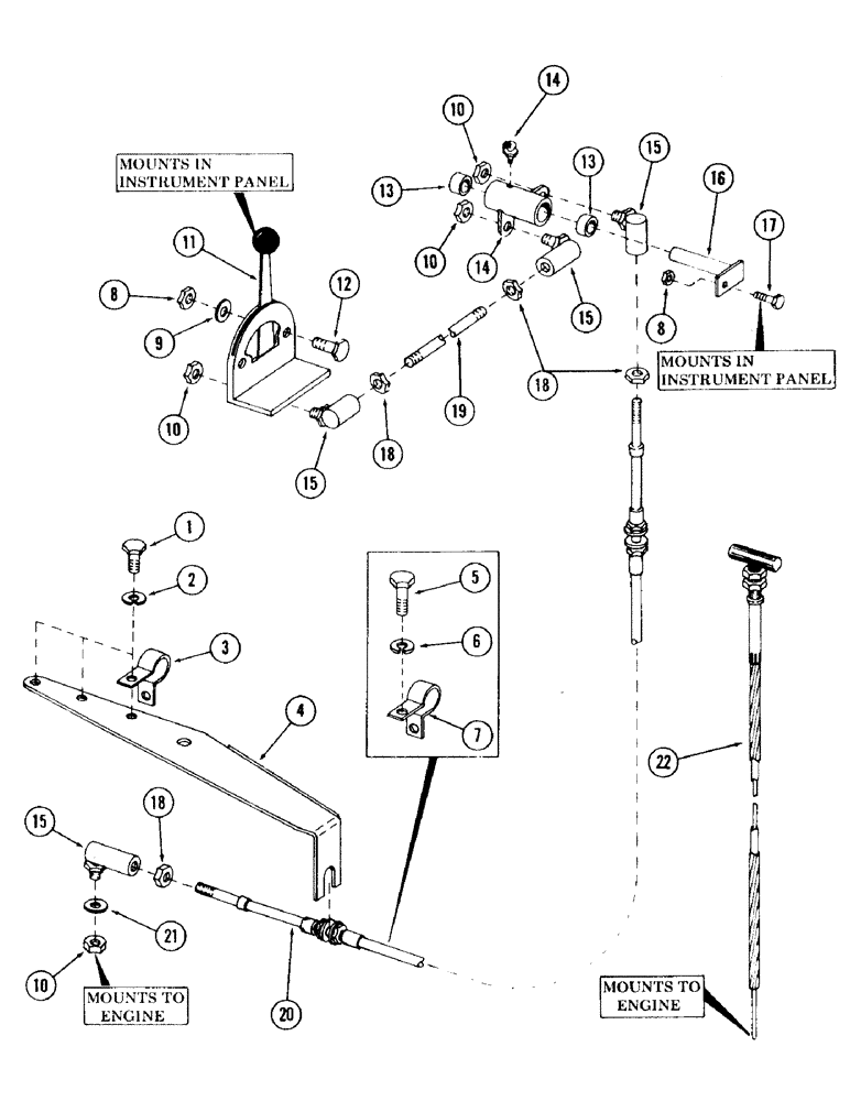 Схема запчастей Case 120 - (045) - THROTTLE CONTROL CABLE AND ATTACHING PARTS (10) - ENGINE