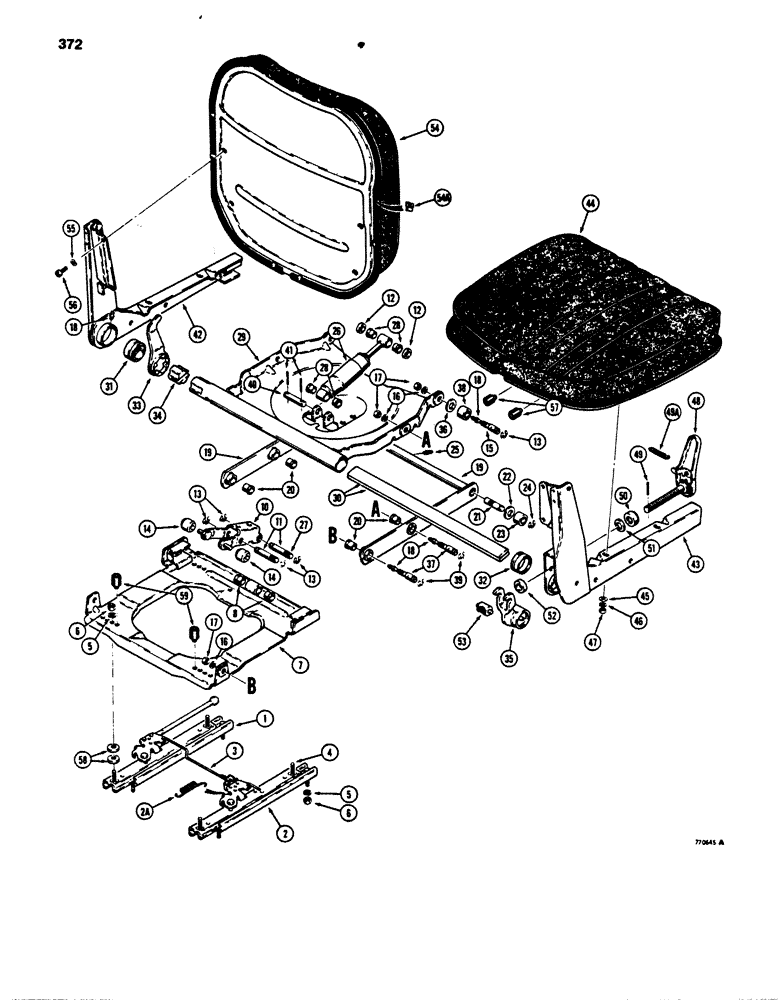 Схема запчастей Case 850B - (372) - SUSPENSION SEAT ASSEMBLY, USED WITHOUT BACKHOE (05) - UPPERSTRUCTURE CHASSIS