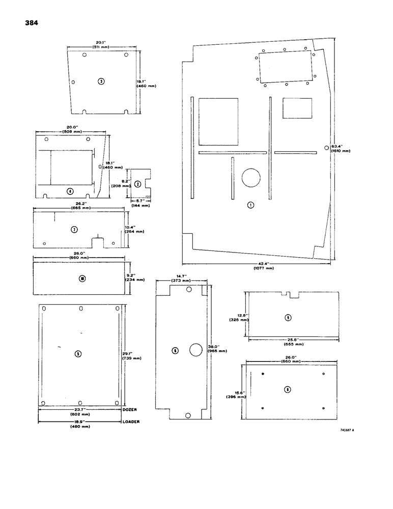 Схема запчастей Case 1450 - (384) - NOISE REDUCTION AND ANTI-RECIRCULATION PADS (09) - CHASSIS/ATTACHMENTS