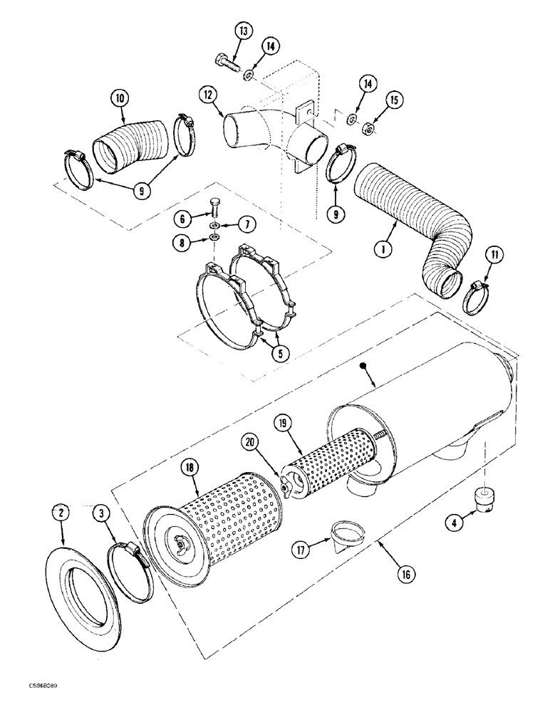 Схема запчастей Case 688BCK - (2-04) - AIR FILTRATION, 688B CK (120301-) (01) - ENGINE