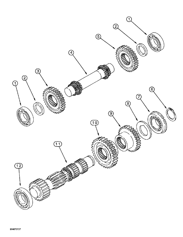 Схема запчастей Case 580SL - (6-34) - TRANSMISSION ASSEMBLY, IDLER AND PRIMARY SHAFT, TWO WHEEL OR FOUR WHEEL DRIVE (06) - POWER TRAIN
