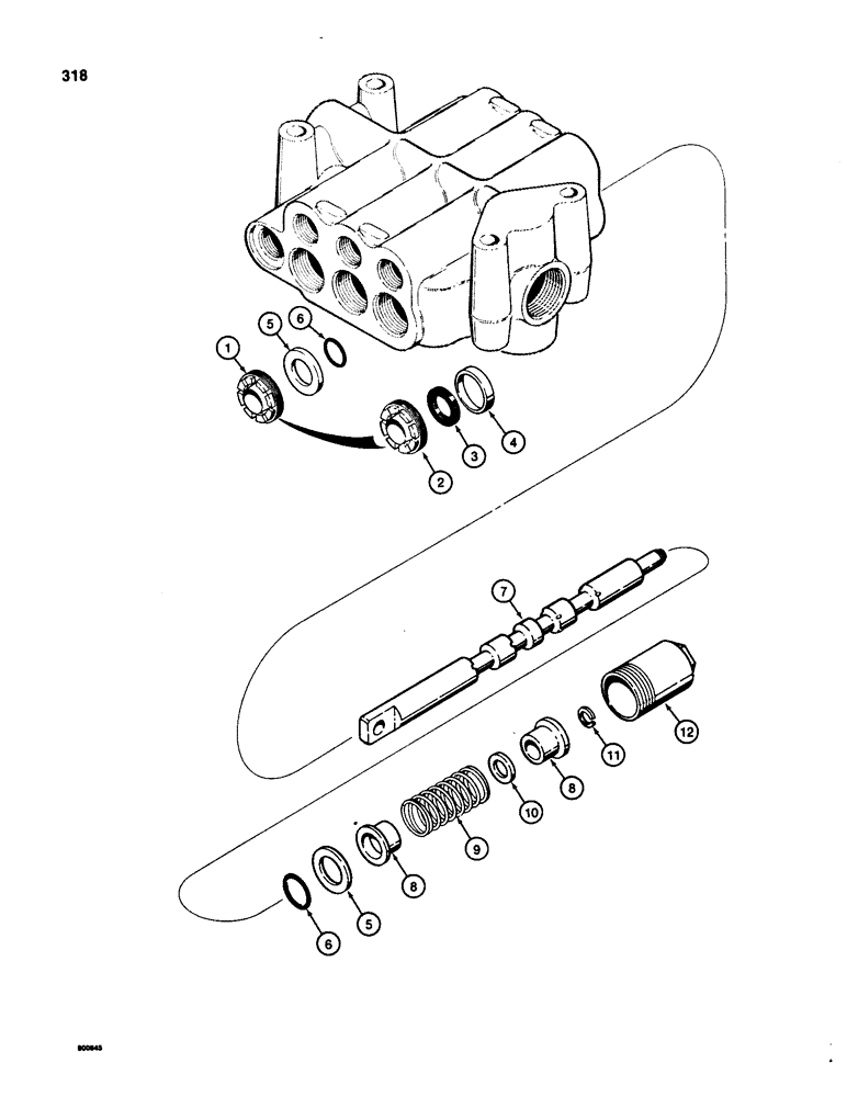 Схема запчастей Case 580SD - (318) - PARKER LOADER CONTROL VALVE, LOADER CLAM SPOOL (08) - HYDRAULICS