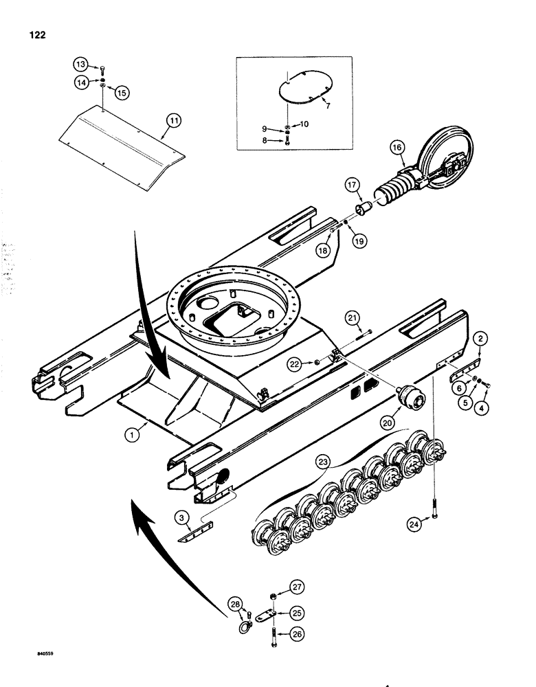 Схема запчастей Case 1080 - (122) - CRAWLER UNDERCARRIAGE AND TRACK FRAME, MODELS WITHOUT (48) - TRACKS & TRACK SUSPENSION