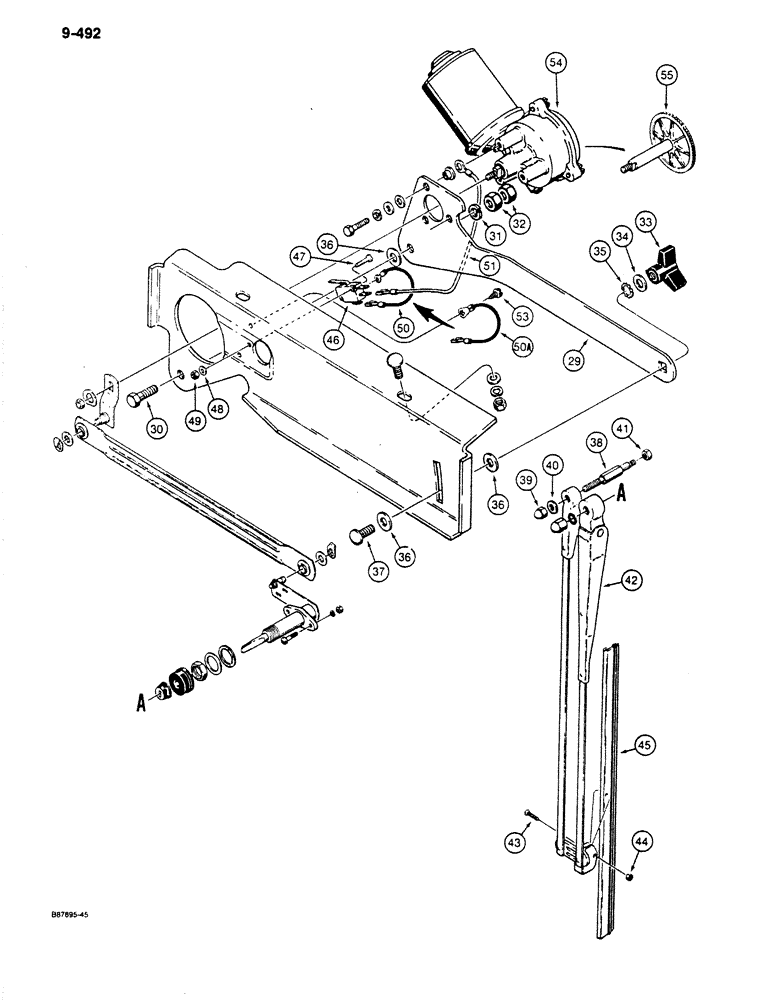 Схема запчастей Case 680K - (9-492) - CAB REAR WINDSHIELD WIPER (09) - CHASSIS/ATTACHMENTS