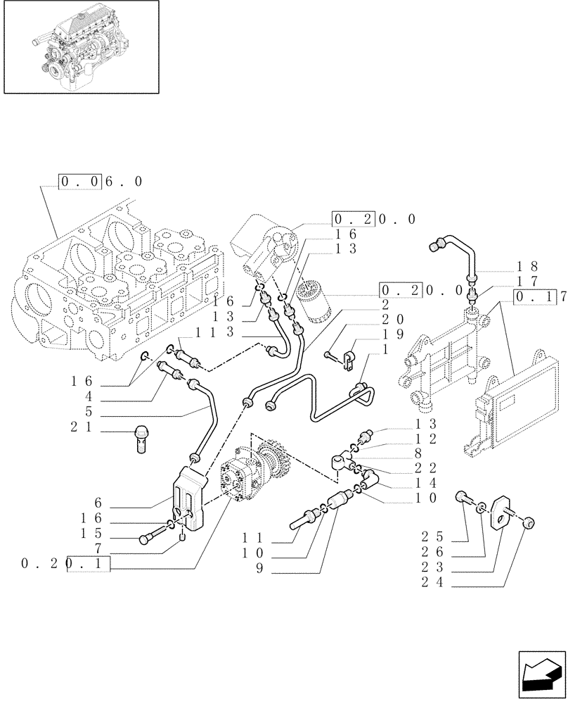 Схема запчастей Case F3AE0684G B001 - (0.20.3[01]) - FUEL LINES & RELATED PARTS (500340245) 