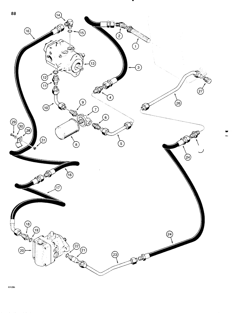 Схема запчастей Case P60 - (088) - HYDROSTATIC PROPULSION SUCTION AND DRAIN CIRCUIT, USED ON 30+4 SERIAL NO. 5210 TO SERIAL NO. 1139802 (29) - HYDROSTATIC DRIVE