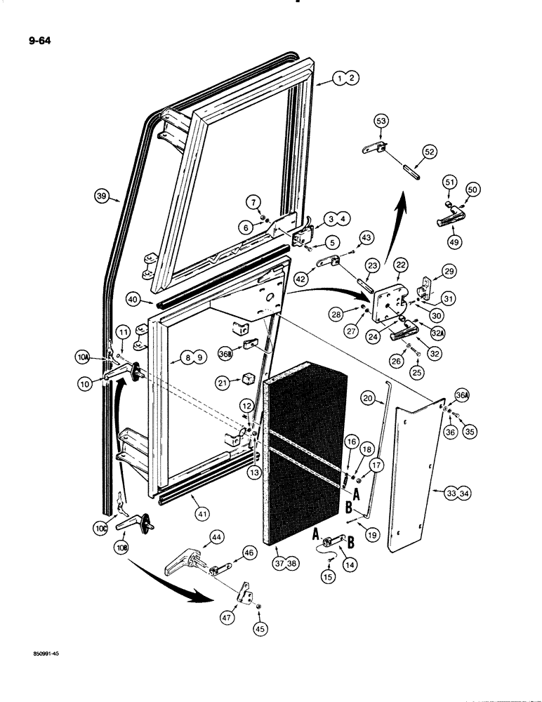 Схема запчастей Case W18B - (9-064) - CAB DOORS, BEFORE CAB SN 44769 (09) - CHASSIS/ATTACHMENTS