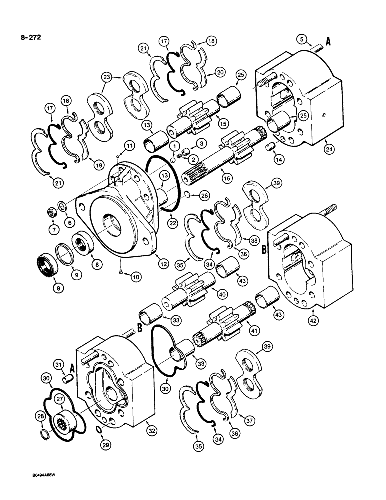 Схема запчастей Case W36 - (8-272) - EQUIPMENT AND STEERING PUMP - L72333, EQUIPMENT AND STEERING SECTIONS (08) - HYDRAULICS