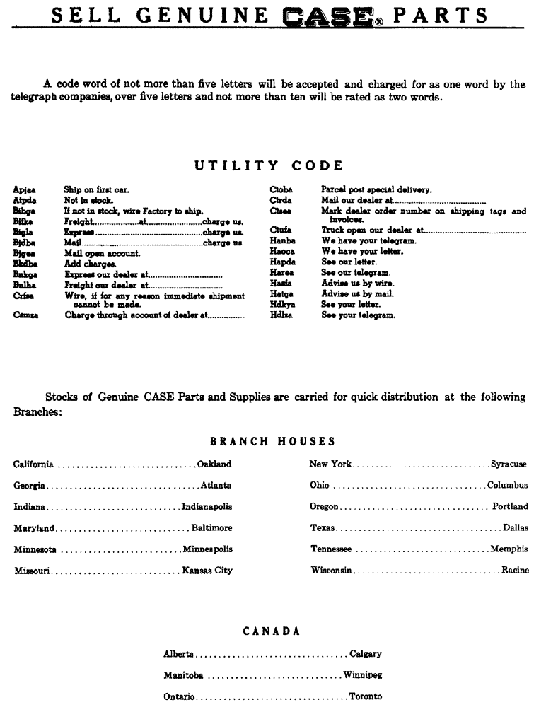 Схема запчастей Case 600 - (003) - SELL GENUINE CASE PARTS (00) - GENERAL