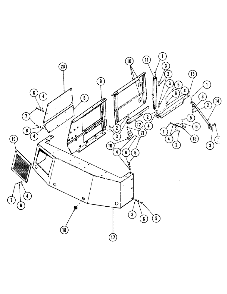 Схема запчастей Case 35 - (068) - TURNTABLE SHROUDING AND ATTACHING PARTS, (REAR AND LEFT SIDE (90) - PLATFORM, CAB, BODYWORK AND DECALS