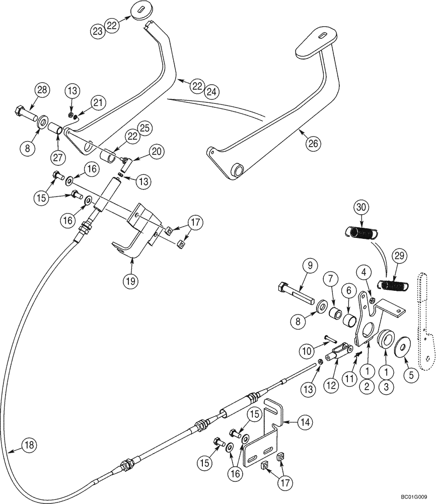 Схема запчастей Case 70XT - (03-04) - CONTROLS - THROTTLE, FOOT (03) - FUEL SYSTEM