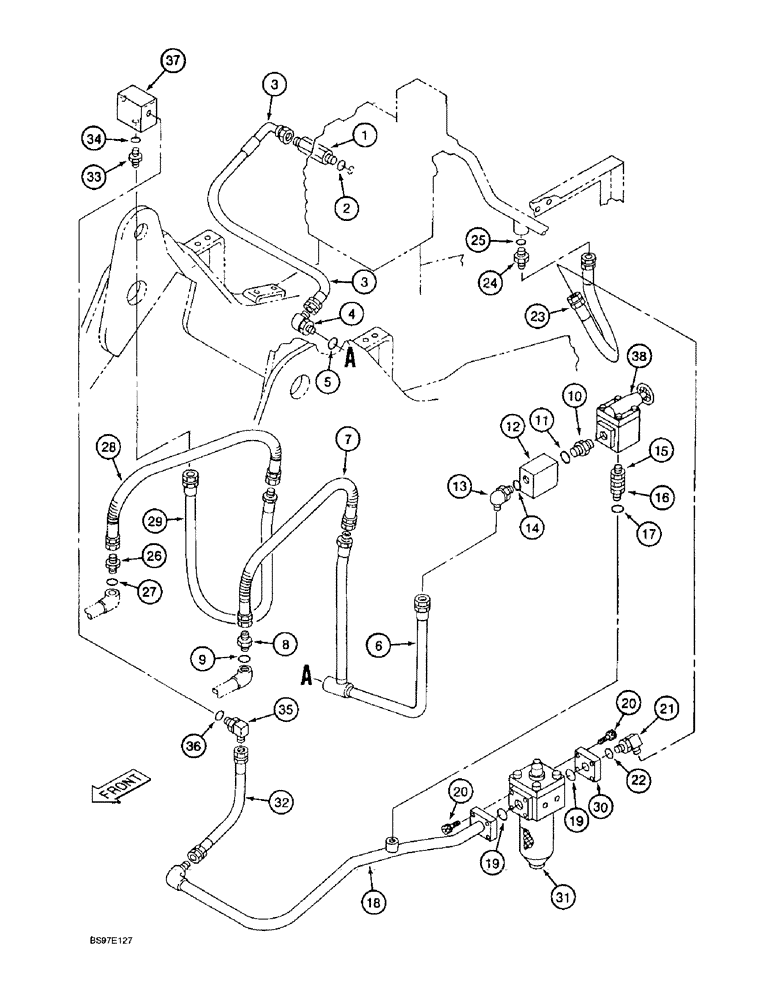 Схема запчастей Case 9020B - (8-080) - SINGLE ACTION AUXILIARY EQUIPMENT OPTION, SUPPLY AND RELIEF LINES, P.I.N. DAC0201004 AND AFTER (08) - HYDRAULICS