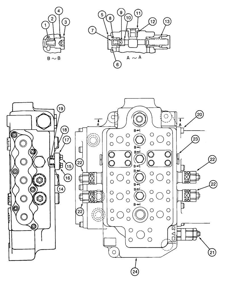 Схема запчастей Case 9040 - (8-80) - 153248A1 RIGHT-HAND CONTROL VALVE ASSY, PLUGS, CHECK & RELIEF VALVES, NOT USED ON LONG REACH MODELS (08) - HYDRAULICS