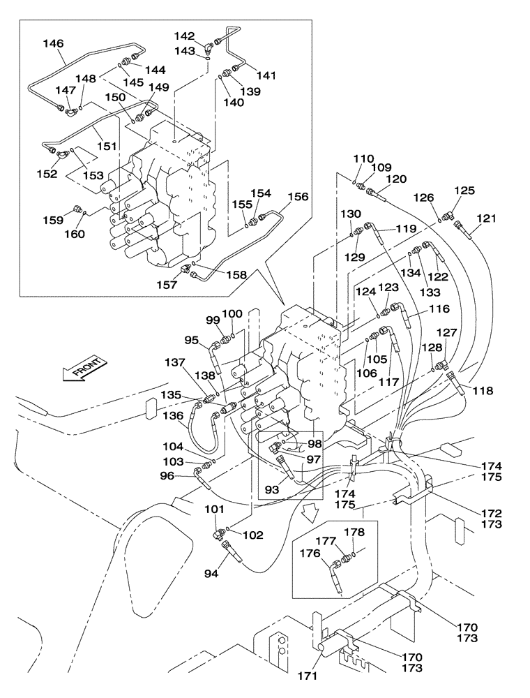 Схема запчастей Case CX350 - (08-097-00[01]) - HYDRAULIC CIRCUIT - PILOT - WITHOUT VALVE, PRESSURE RELIEF (08) - HYDRAULICS