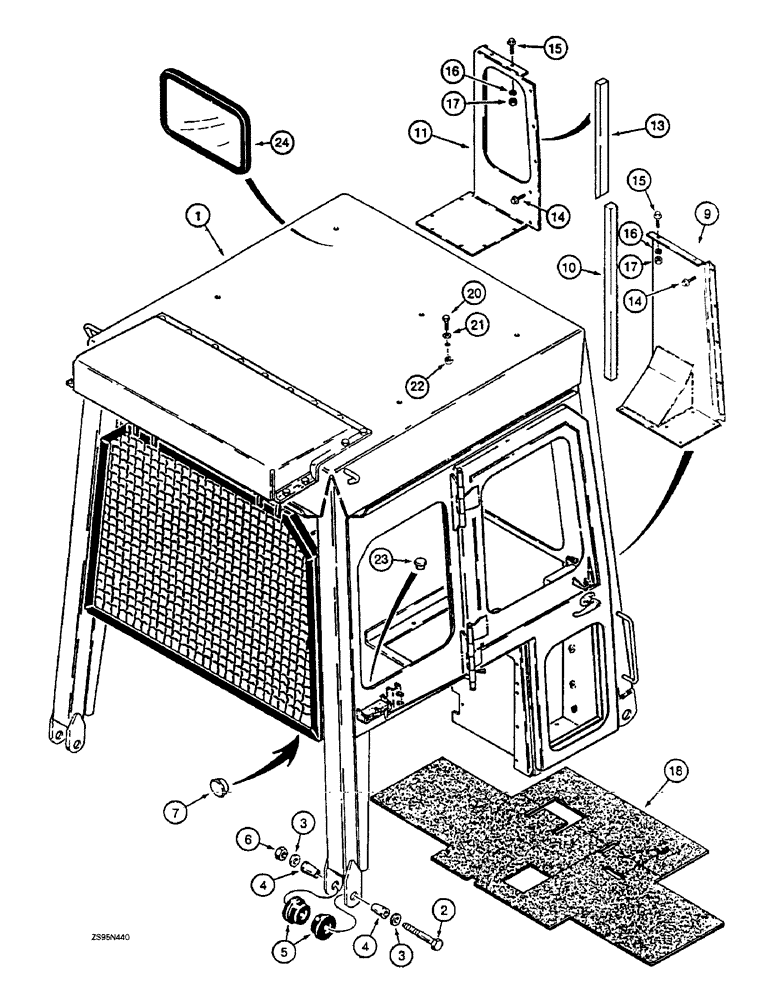 Схема запчастей Case 1150E - (9-084) - ROPS CAB, MOUNTING, FRONT CLOSURE PANELS, AND FLOORMAT (09) - CHASSIS/ATTACHMENTS