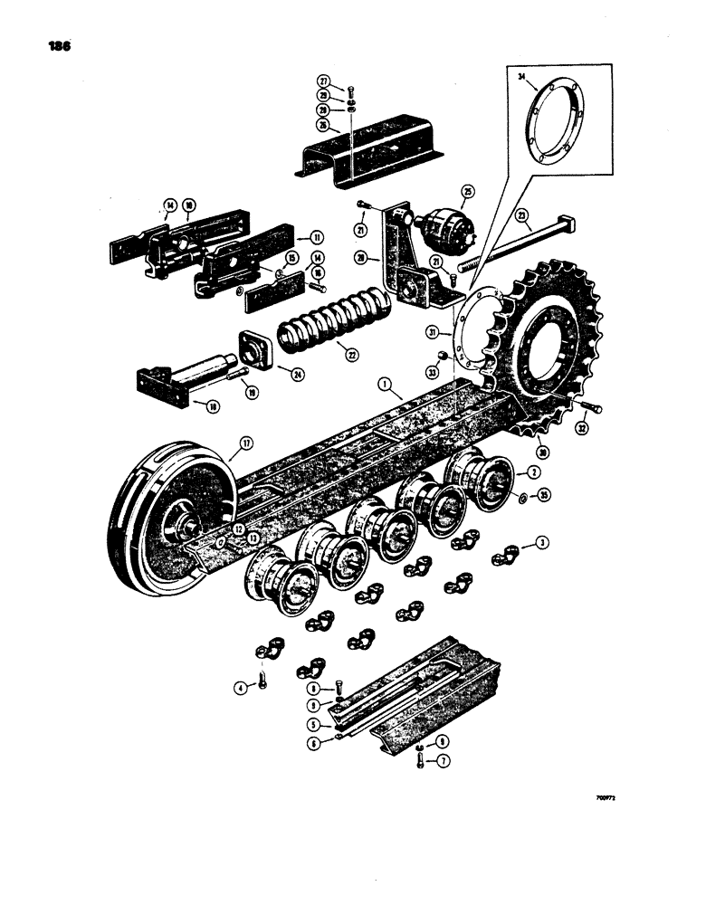 Схема запчастей Case 450 - (186) - TRACK FRAME AND RECOIL SYSTEM, BEFORE TRACTOR SN. 3050801 (04) - UNDERCARRIAGE