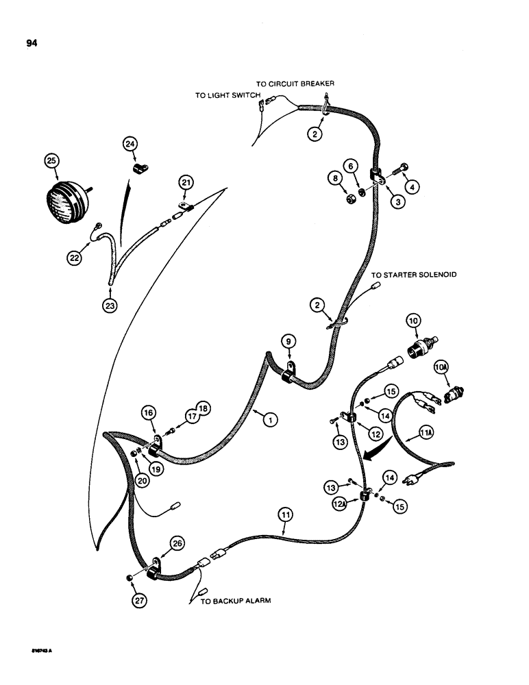 Схема запчастей Case 850C - (094) - REAR ELECTRICAL WIRING, REAR WIRING HARNESS TO INSTRUMENT PANEL AND REAR LAMP (06) - ELECTRICAL SYSTEMS