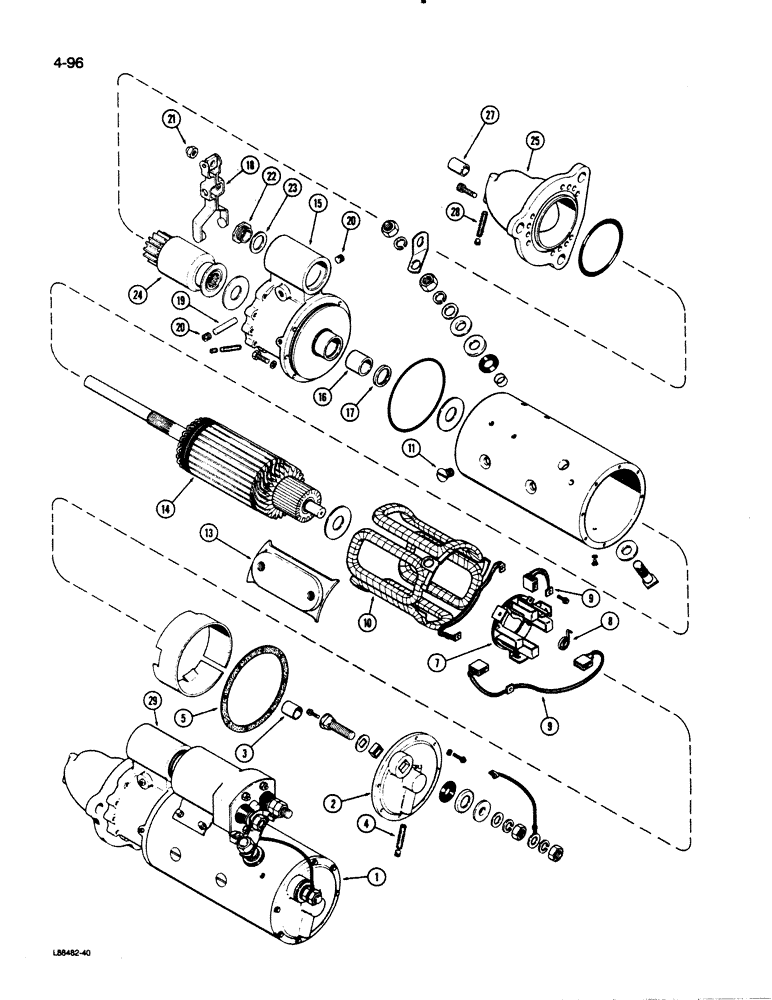 Схема запчастей Case 1455B - (4-096) - R37343 STARTER ASSEMBLY, PRESTOLITE (04) - ELECTRICAL SYSTEMS