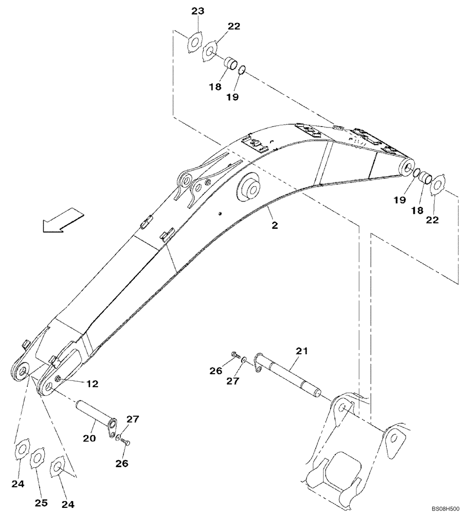 Схема запчастей Case CX470B - (09-08) - BOOM - SHORT (6.55 M) (09) - CHASSIS