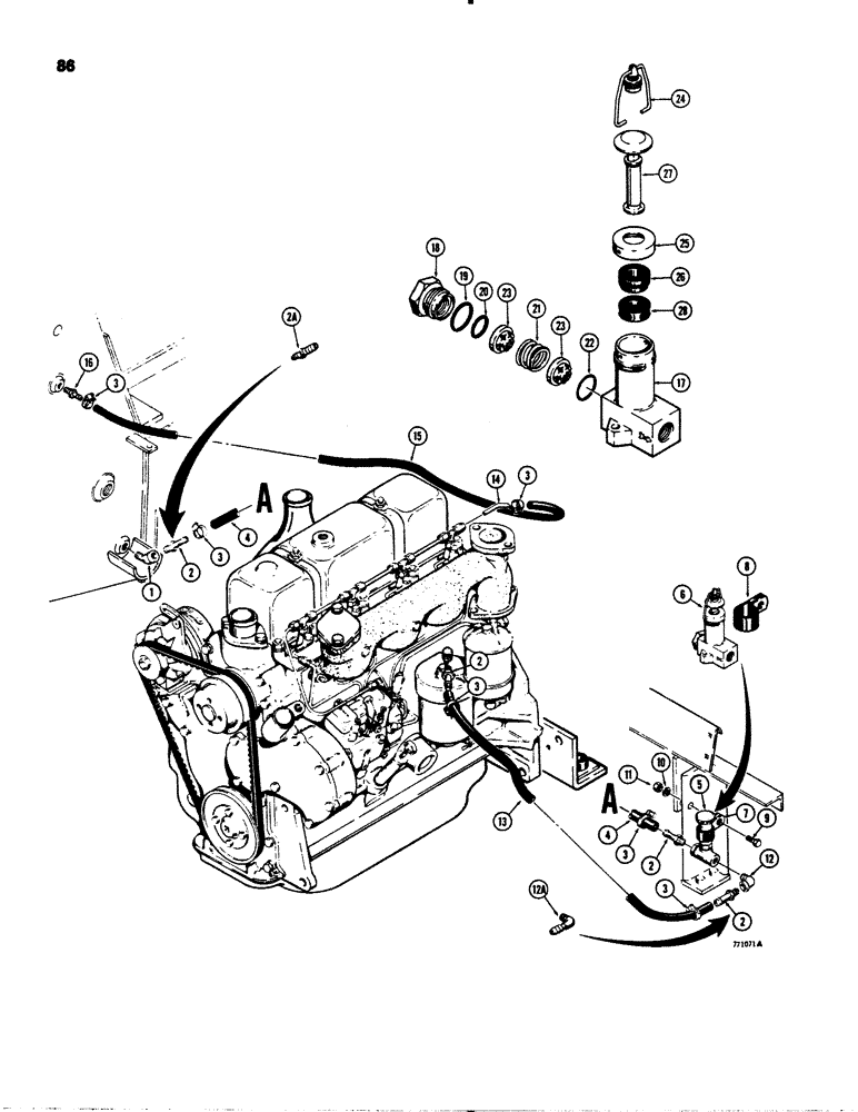 Схема запчастей Case 1845S - (086) - FUEL LINES AND HAND PRIMER - DIESEL MODELS / D75092 HAND PRIMER (10) - ENGINE