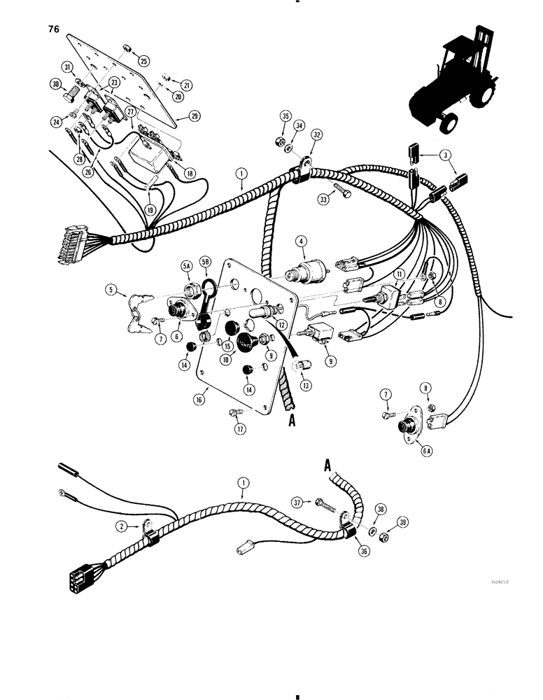 Схема запчастей Case 584C - (076) - ELECTRICAL SYSTEM, MAIN HARNESS AND INSTRUMENT PANEL, MODLS W/OUT FLASHR LAMPS, BEF TRAC S/N 8980051 (55) - ELECTRICAL SYSTEMS