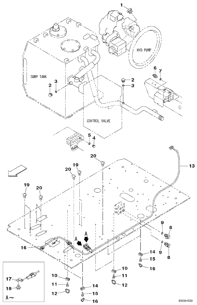 Схема запчастей Case CX470B - (08-67) - PLUG - HYDRAULIC PUMP & TANK (08) - HYDRAULICS