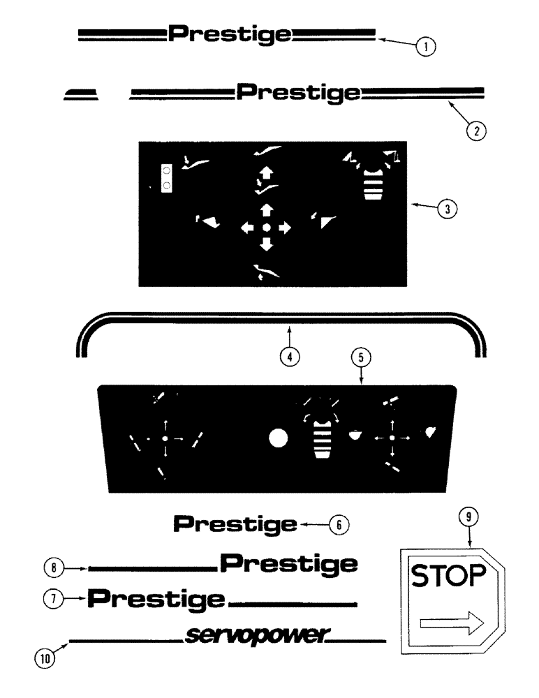 Схема запчастей Case 580SK - (9-244) - DECALS PRESTIGE / SERVOPOWER VERSION (09) - CHASSIS/ATTACHMENTS