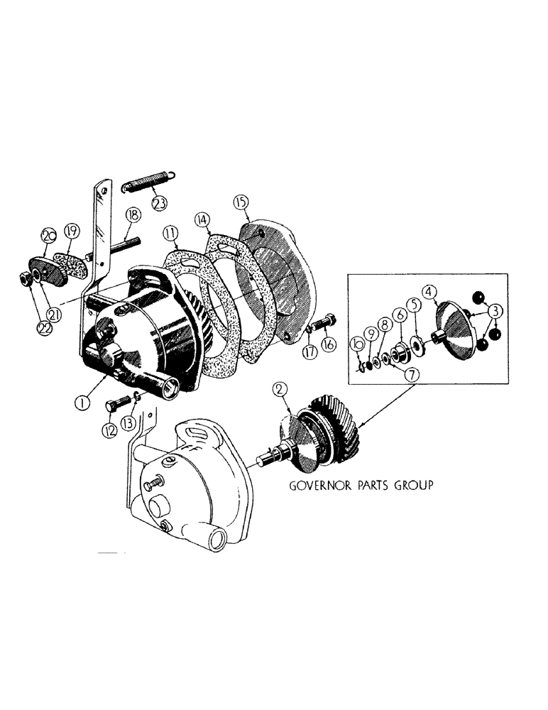 Схема запчастей Case M3B - (038) - GASOLINE ENGINE INSTALLATION, GOVERNOR PARTS 