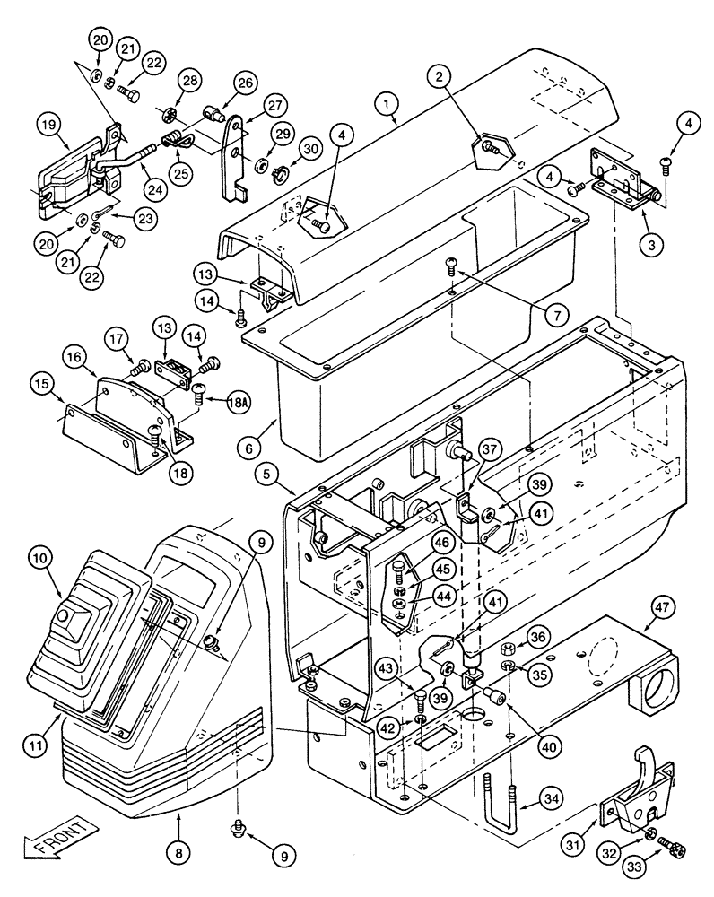 Схема запчастей Case 9040 - (9-28) - LEFT-HAND CONTROL CONSOLE AND LINKAGE, COVER TO PLATFORM (09) - CHASSIS