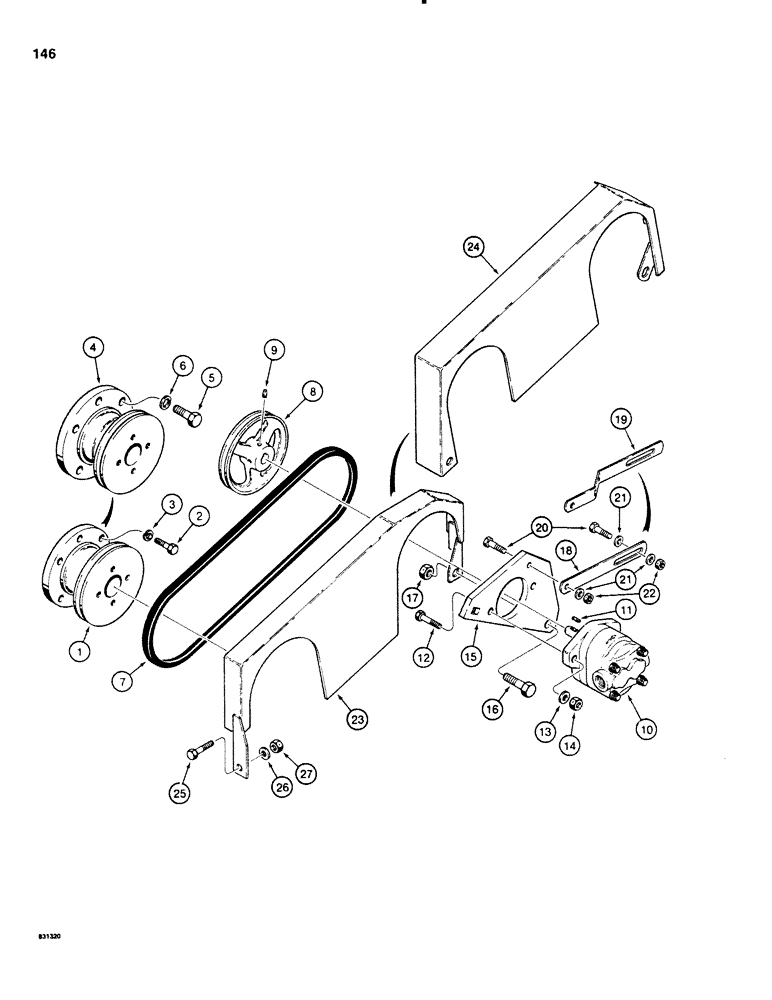 Схема запчастей Case P60 - (146) - STEERING & EQUIP. PUMP MOUNTING, W/ SINGLE GROOVE BELT, USED BEF. 30+4 S/N 4500, BEF. 40+4 S/N 3400 (41) - STEERING