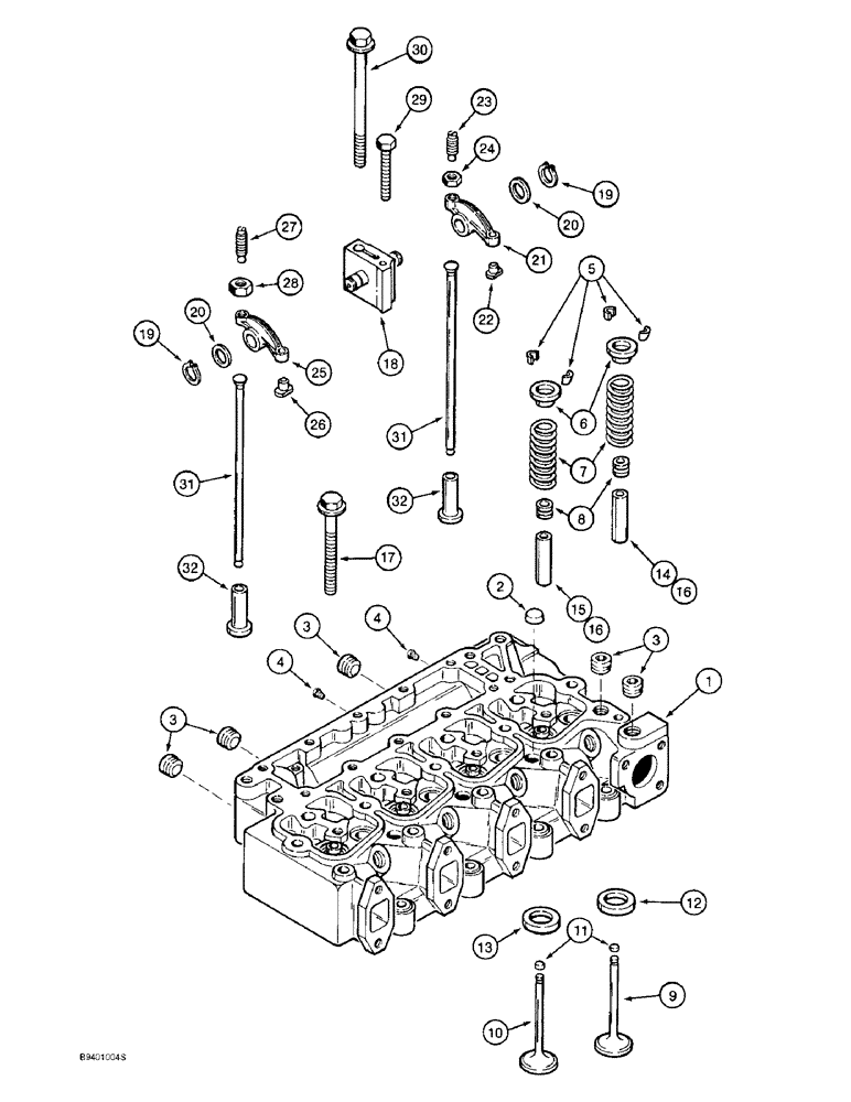 Схема запчастей Case 590L - (2-32) - CYLINDER HEAD AND VALVE MECHANISM, 4T-390 ENGINE (02) - ENGINE