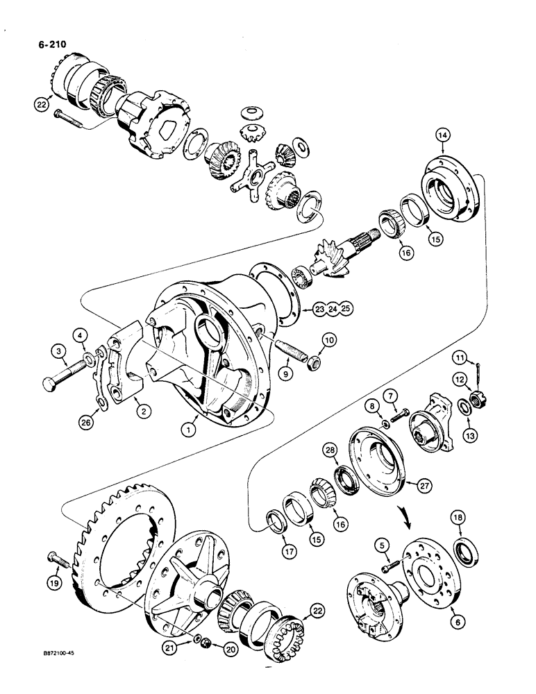 Схема запчастей Case W36 - (6-210) - FRONT AND REAR AXLES, DIFFERENTIAL (06) - POWER TRAIN