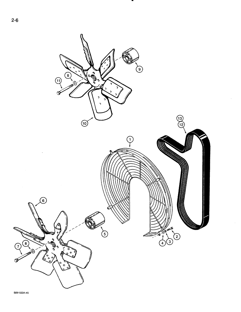 Схема запчастей Case 821 - (2-006) - FAN AND FAN BELTS (02) - ENGINE