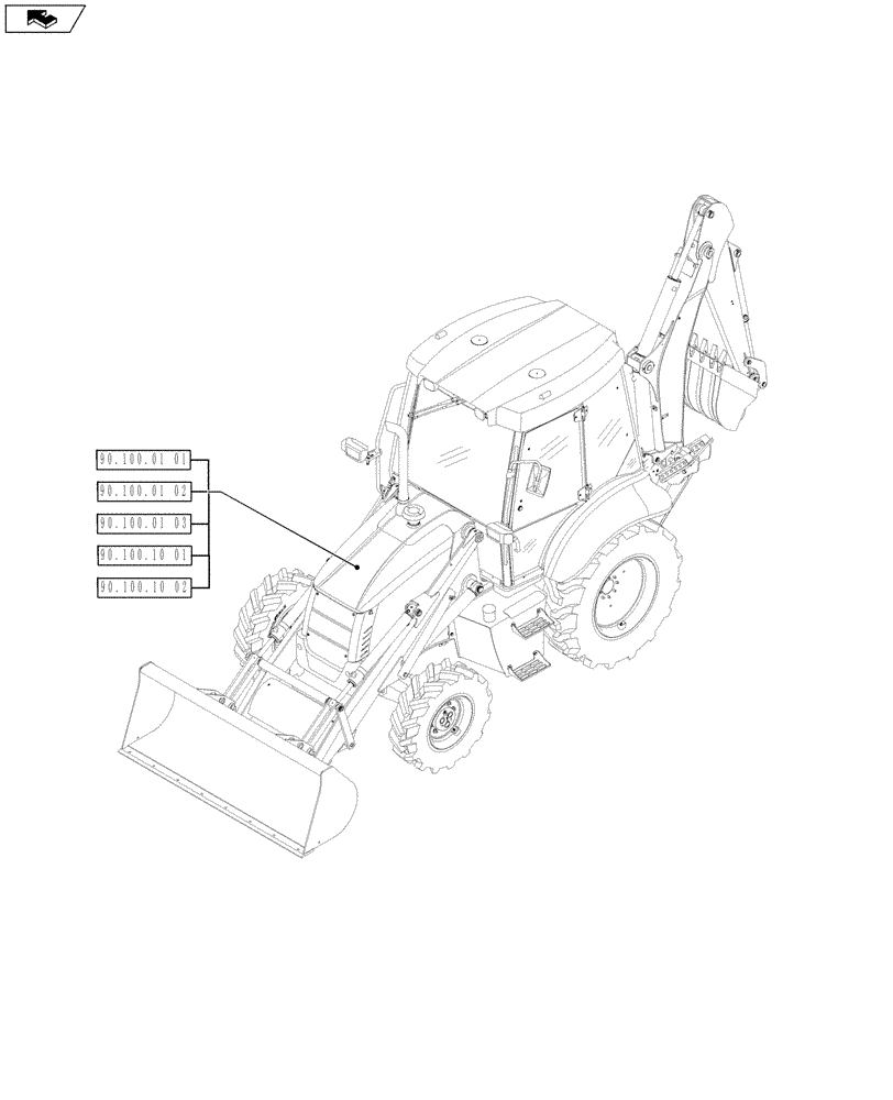 Схема запчастей Case 580SN WT - (00.000.90[01]) - PICTORIAL INDEX - PLATFORM, CAB, BODYWORK AND DECALS (00) - GENERAL & PICTORIAL INDEX