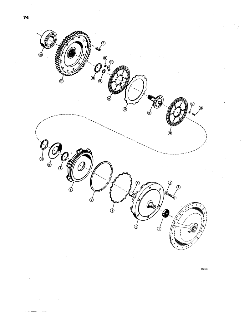 Схема запчастей Case W24B - (074) - TRANSMISSION, HIGH RANGE CLUTCH AND TRANSFER GEAR (06) - POWER TRAIN