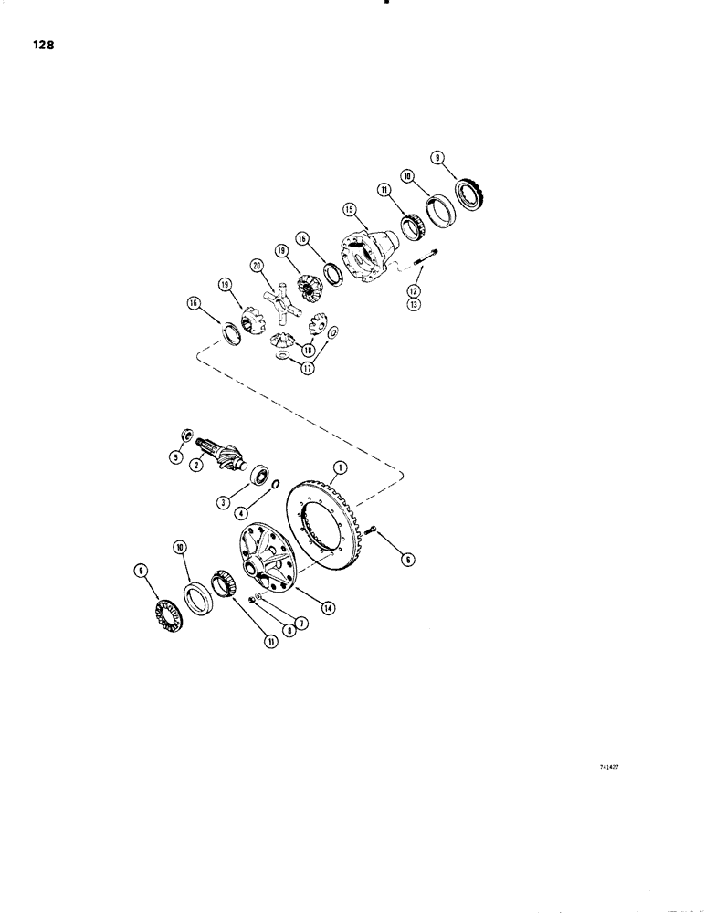 Схема запчастей Case W20 - (128) - L58844 FRONT AND REAR AXLE DIFFERENTIAL, SPIDER AND BEVEL GEAR (06) - POWER TRAIN