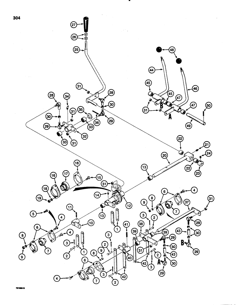 Схема запчастей Case 1150C - (304) - EQUIPMENT CONTROL VALVE AND LEVERS, THREE CONTROL LEVERS - FOUR SPOOL VALVE (08) - HYDRAULICS
