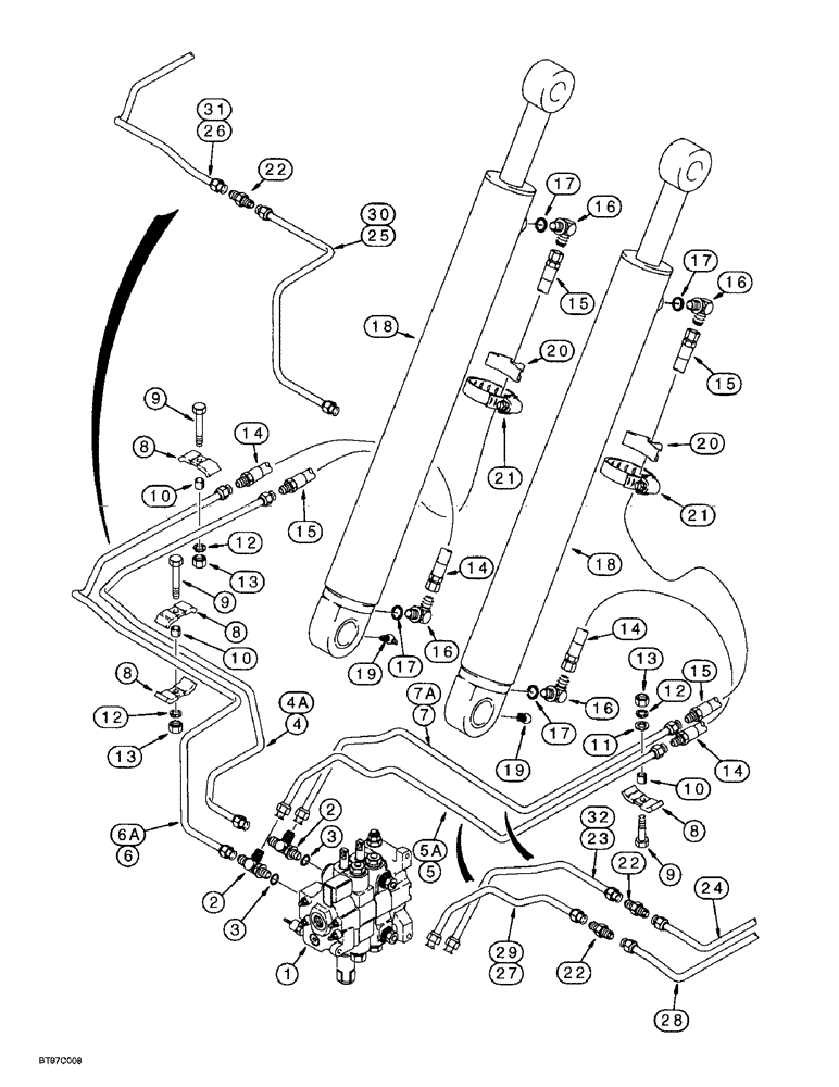 Схема запчастей Case 590SL - (8-010) - LOADER LIFT CYLINDER HYDRAULIC CIRCUIT (08) - HYDRAULICS