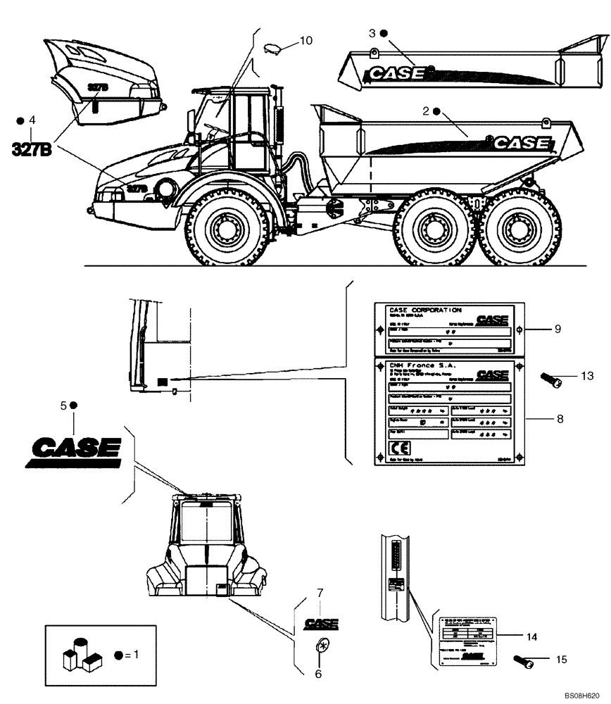 Схема запчастей Case 327B - (98A00010886[001]) - DECALS, 327B MODEL W/O SCISSOR GATE (87494224) (8998340873) (13) - Electrical System / Decals